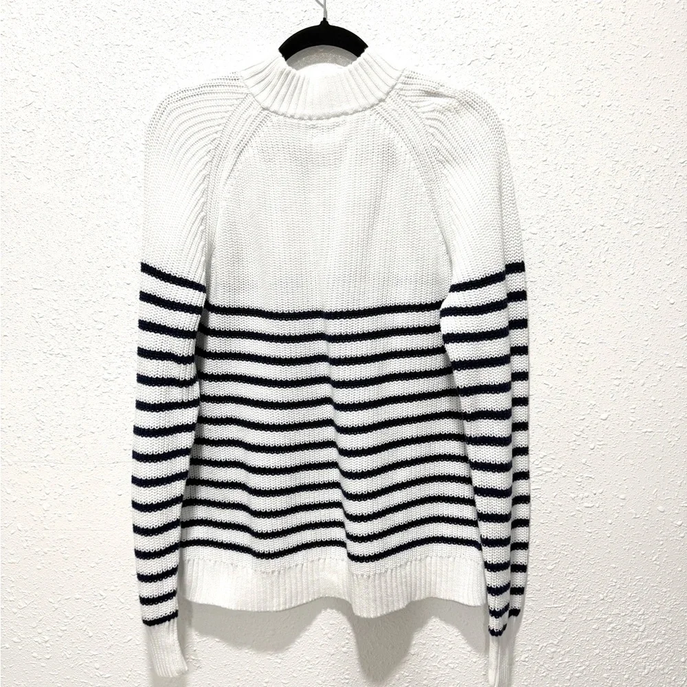 J.‎ Crew Factory cotton button mock neck Striped Sweater L
